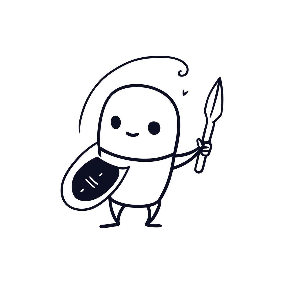 A cartoon character holding a sword and shield vector