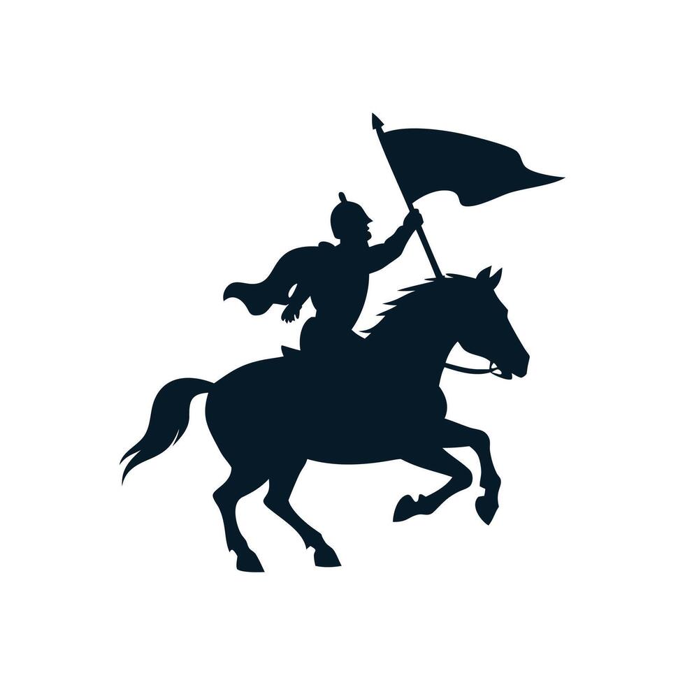 A silhouette of a man on horseback with a flag vector