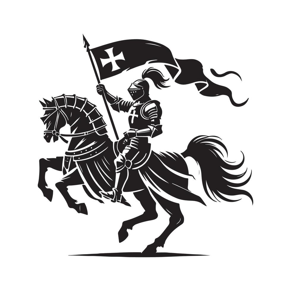 Knight on horseback with flag vector