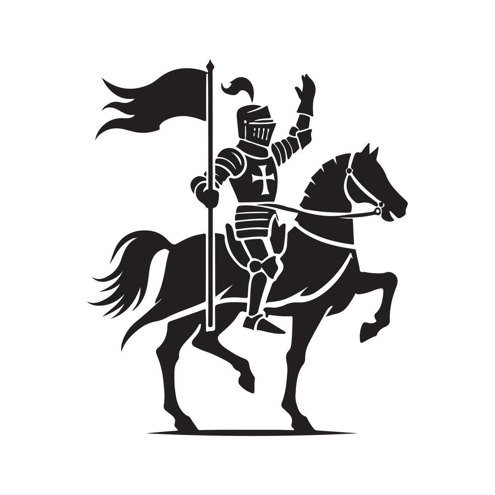 Knight on horseback with flag and sword vector