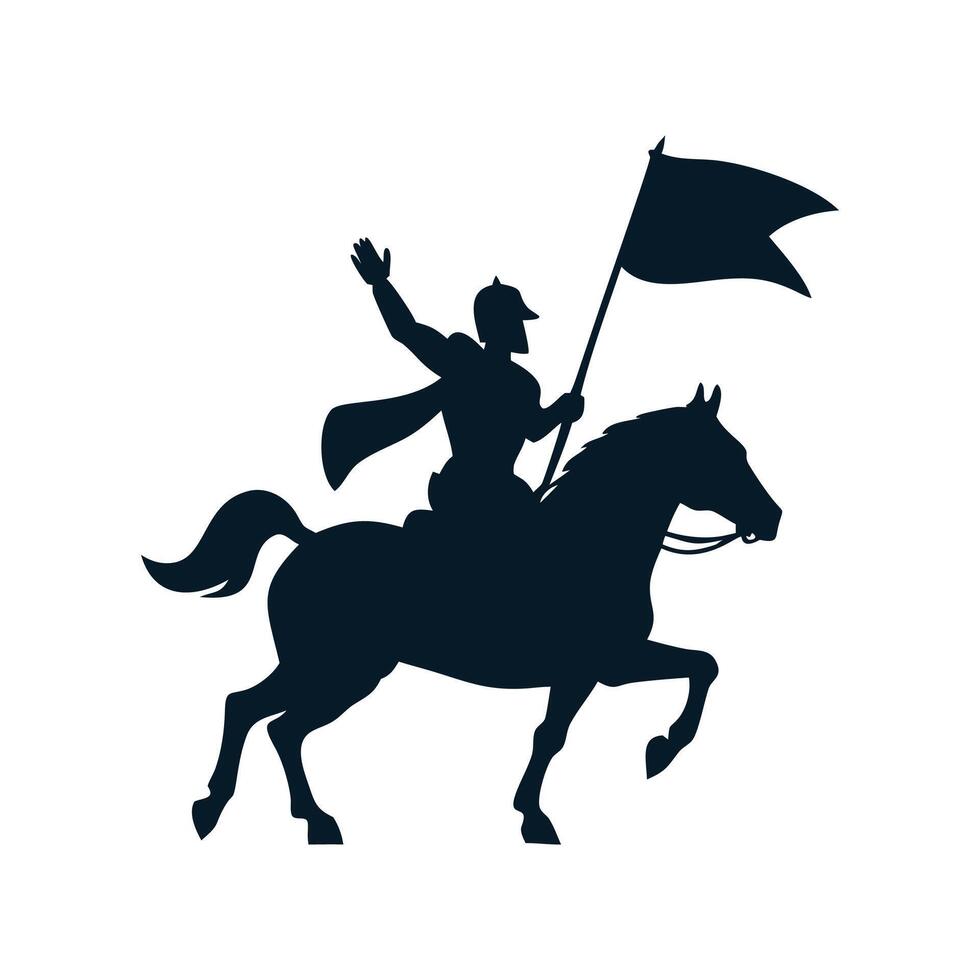 A silhouette of a man riding a horse with a flag vector