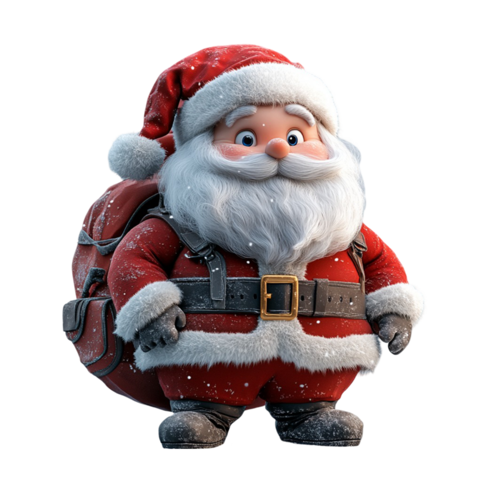 Santa Claus Cartoon Character with a Backpack on Transparent Background png
