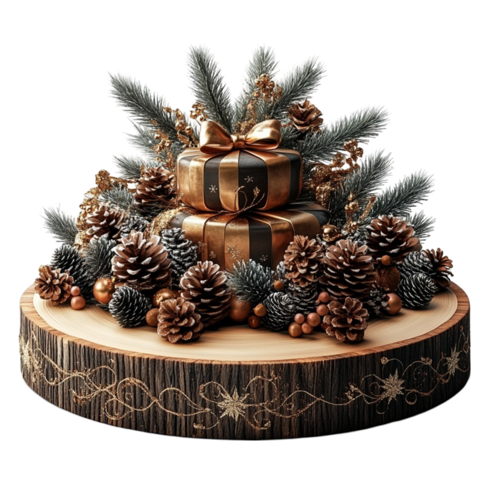 Christmas Tree with Pine Cones and Presents on Top png