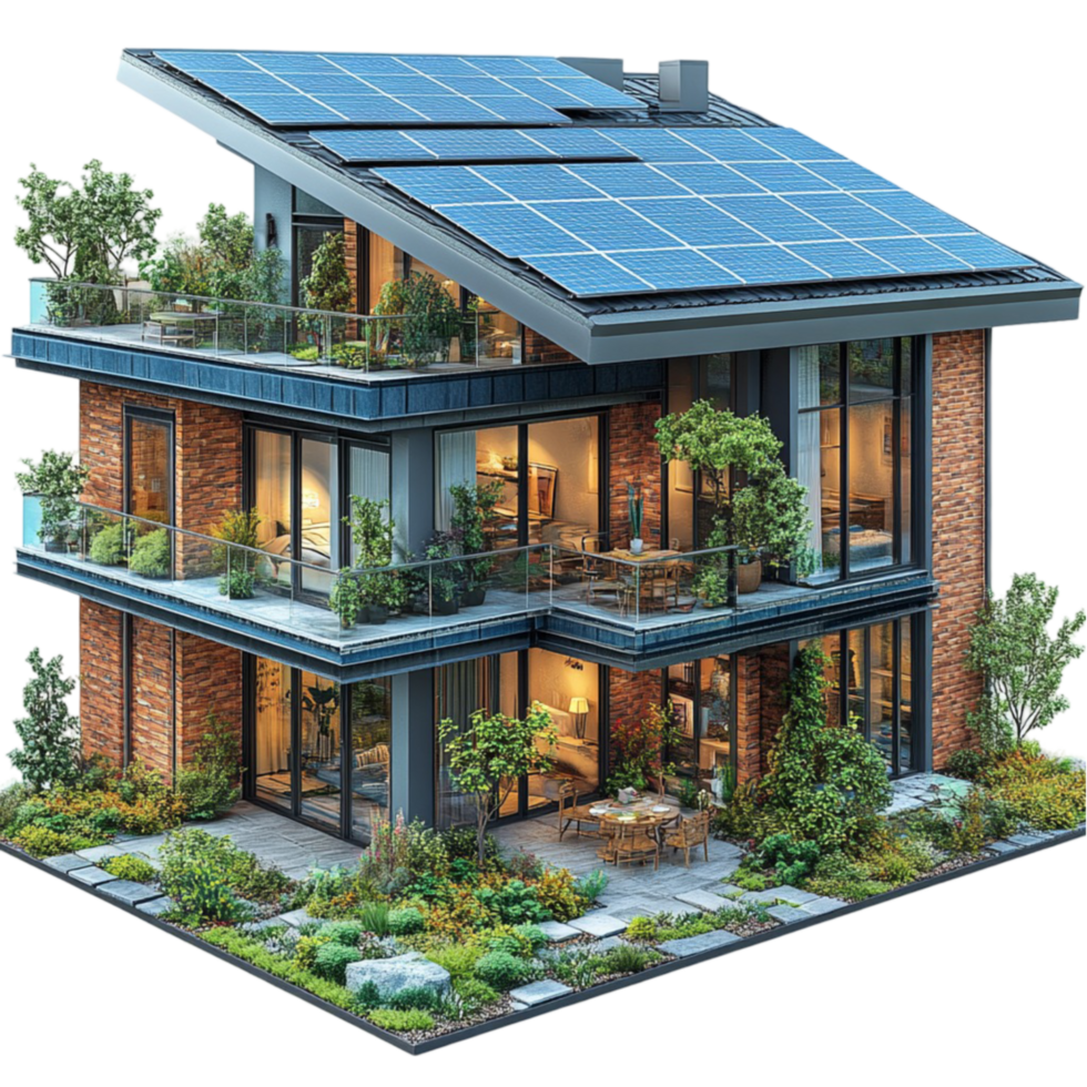 Solar Panels on the Roof of a House Isolated on Transparent Background png