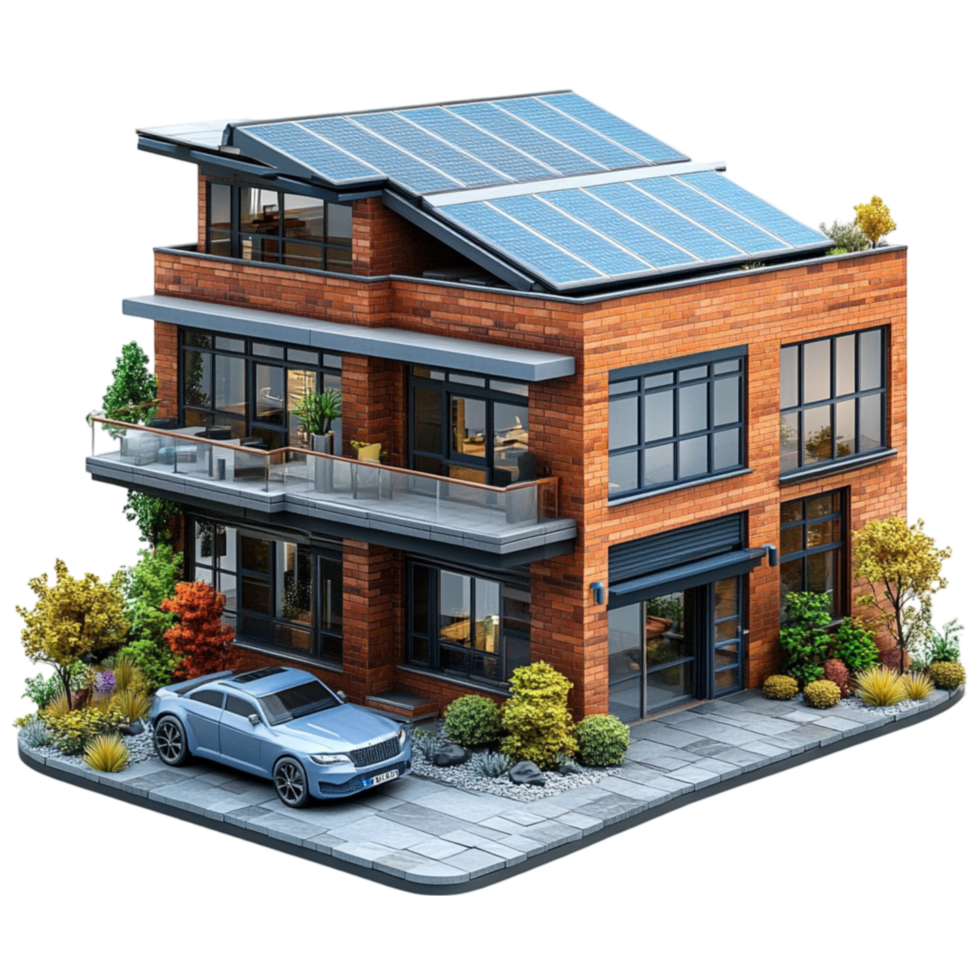 Modern House with Solar Panels on Transparent Background png