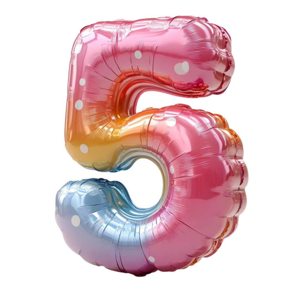 Rainbow Number 5 Balloon on Transparent Background png