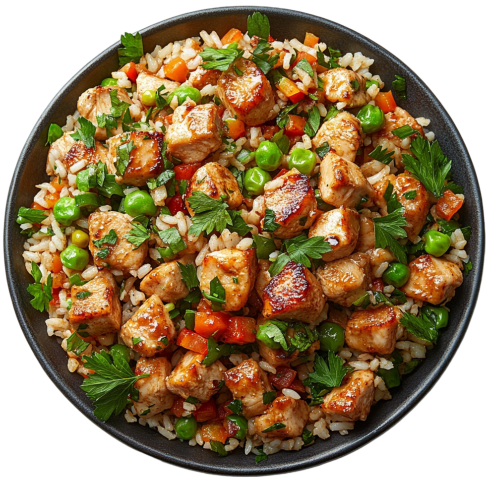 Chicken Fried Rice with Vegetables on Transparent Background png