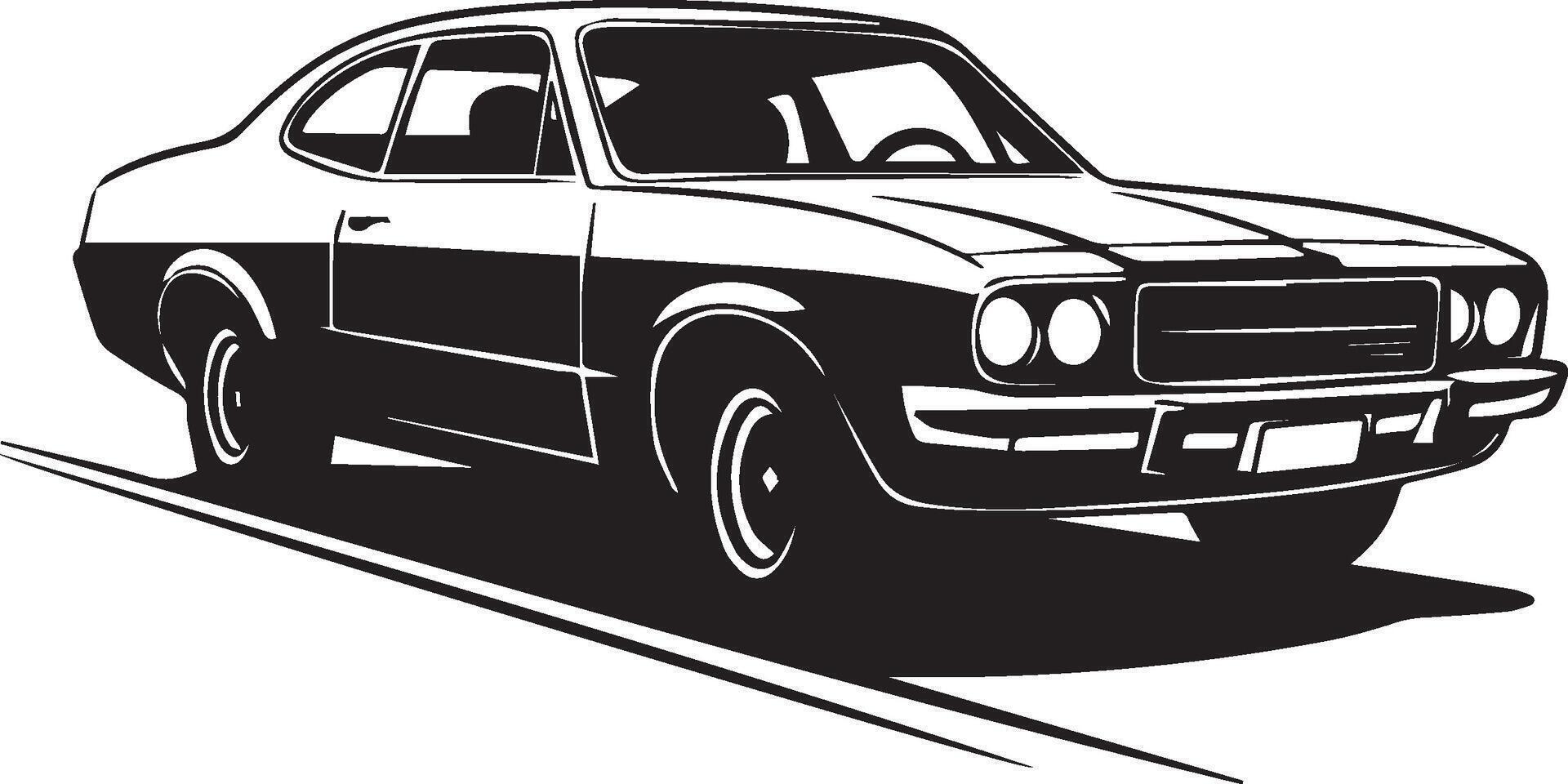 an old car is shown in black and white vector