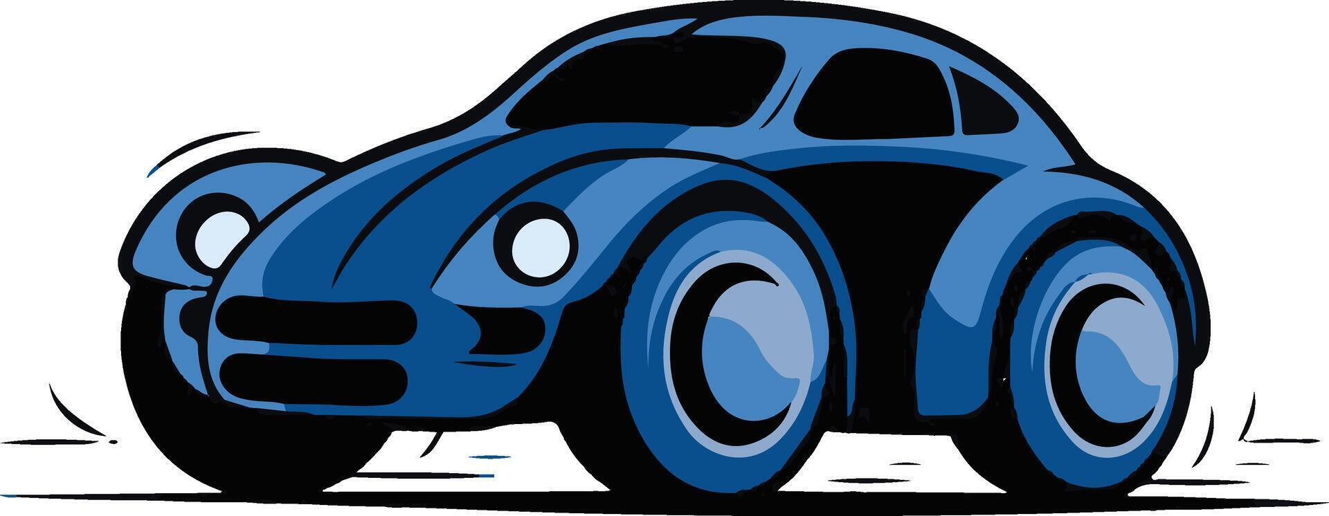 a cartoon blue car with wheels on the ground vector