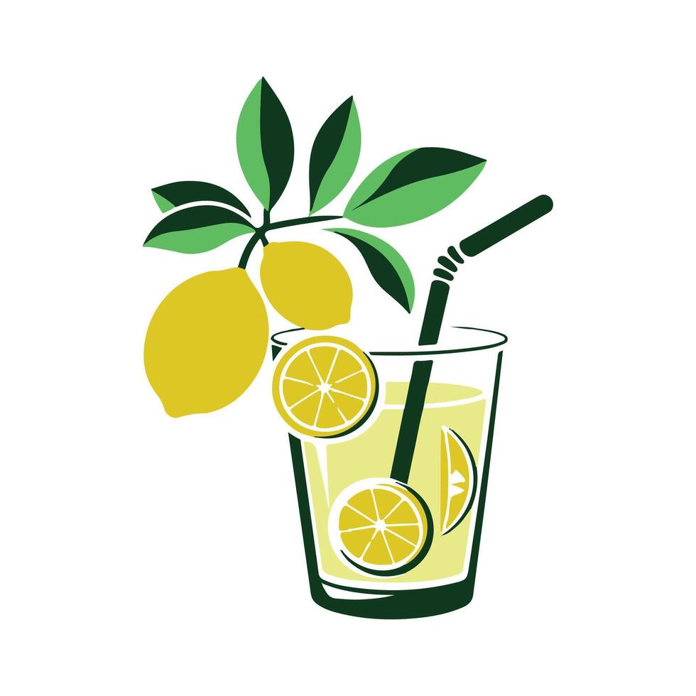 lemon branch art with green leave vector