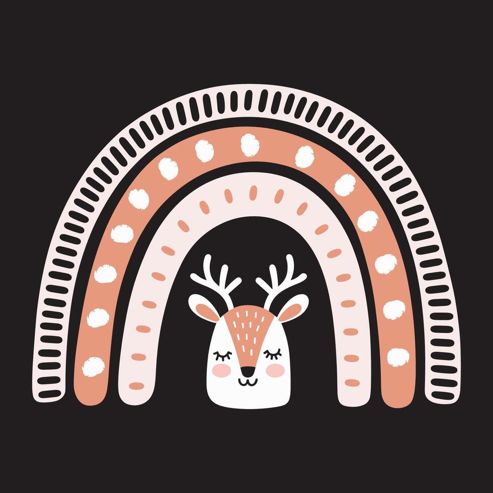 Cute illustration of rainbow with a deer in the middle vector