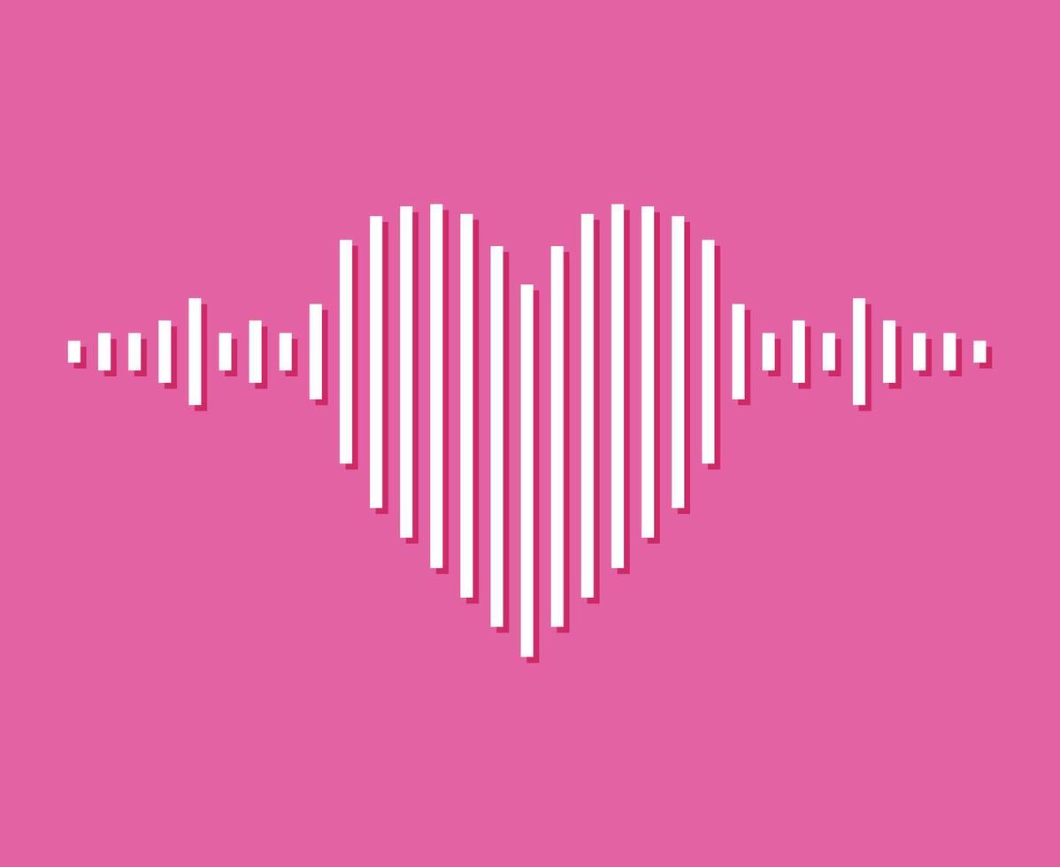 Sound wave heart icon on pink background. Music equalizer vector