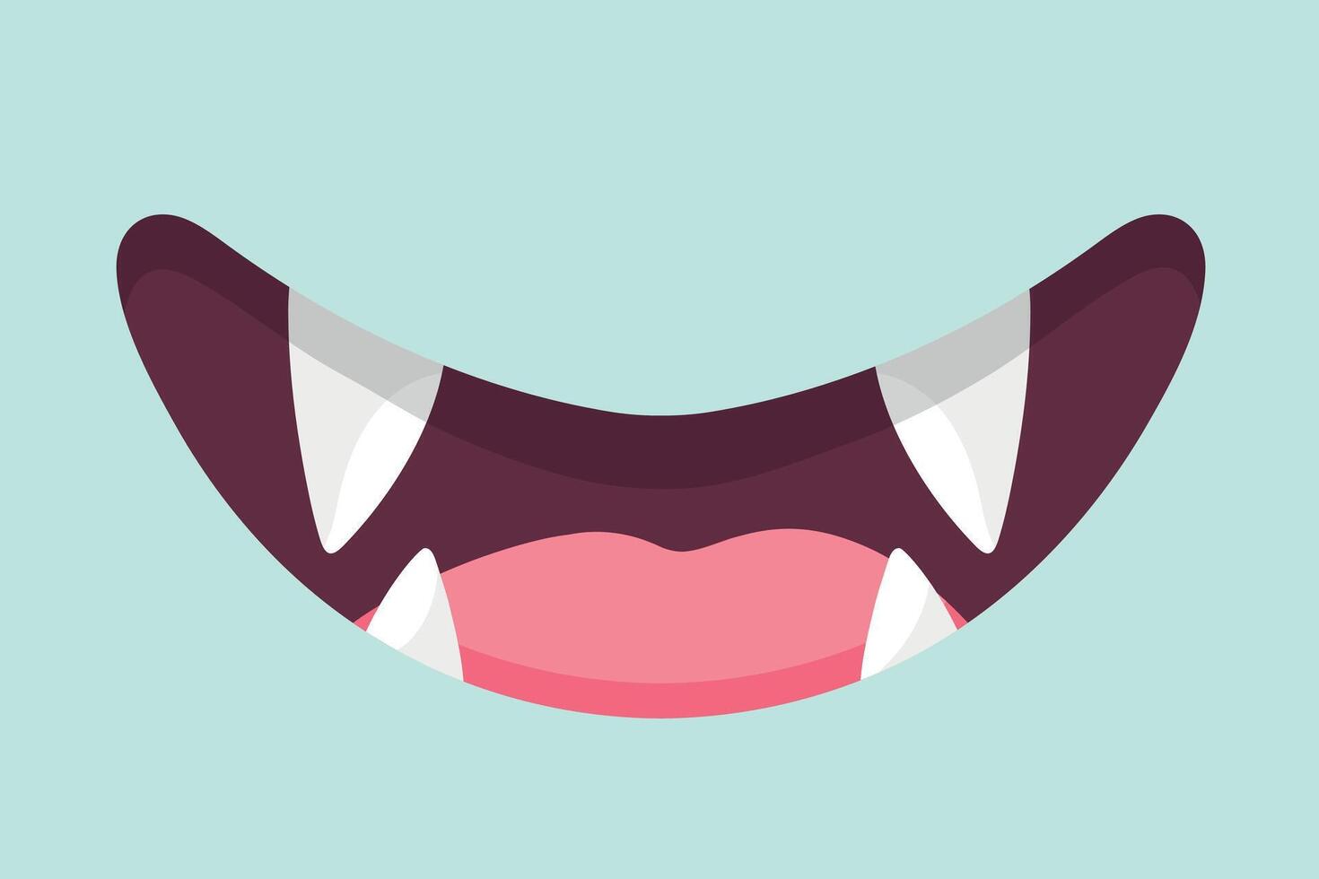 Cute cartoon monster mouth background. Monster mouth with fangs in childish style on blue background vector