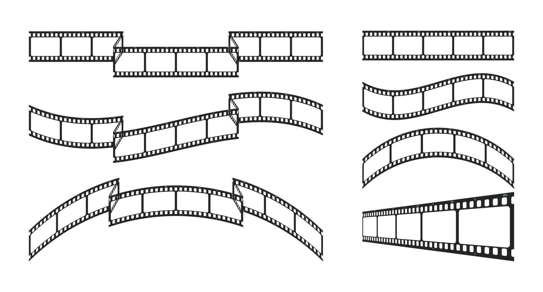 Empty film strip frames of different shapes isolated on white background. Tape of different shapes vector