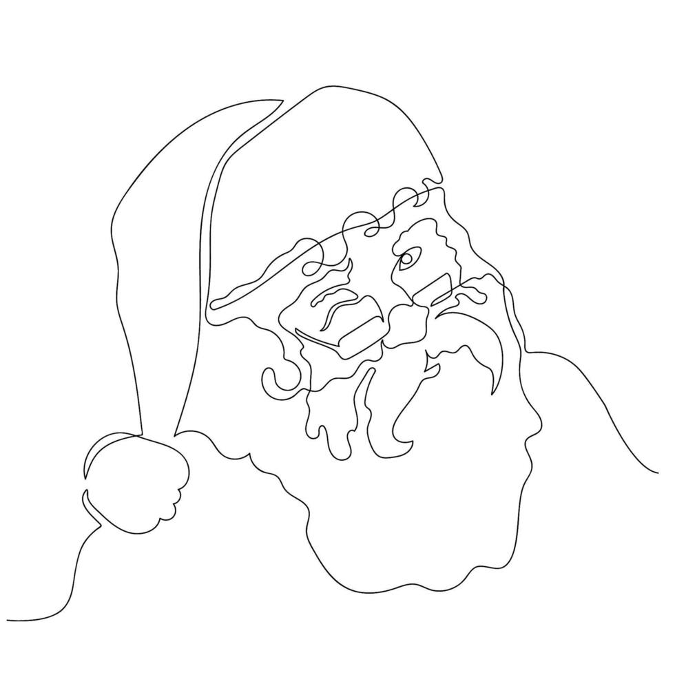 Portrait of winking Santa in glasses in one line drawing style. Black and white illustration. vector