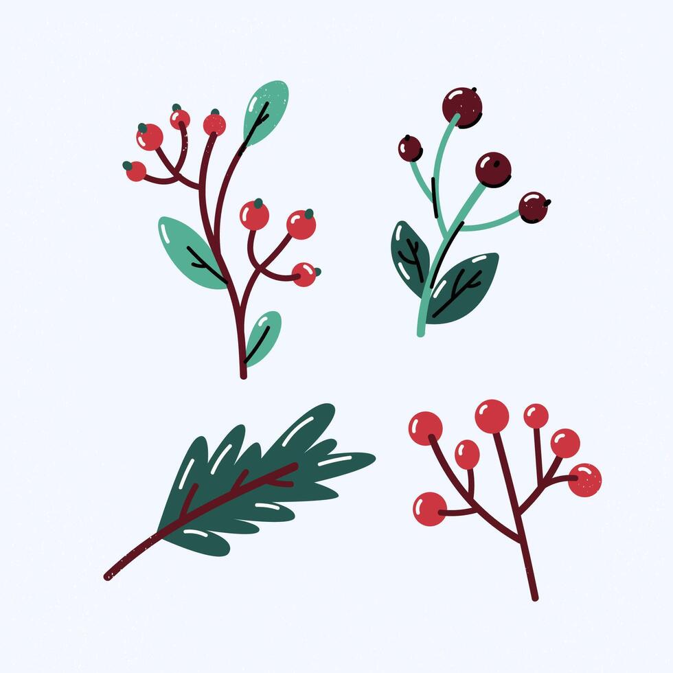 set of plant elements for Christmas and New Year. Fir branches, berries, leaves. Cranberry. vector