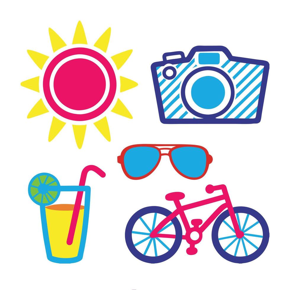 Fun and Bright Summer Icon Set Illustration vector