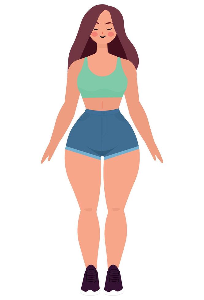 Happy thin woman in gym clothes, illustration, happy woman vector
