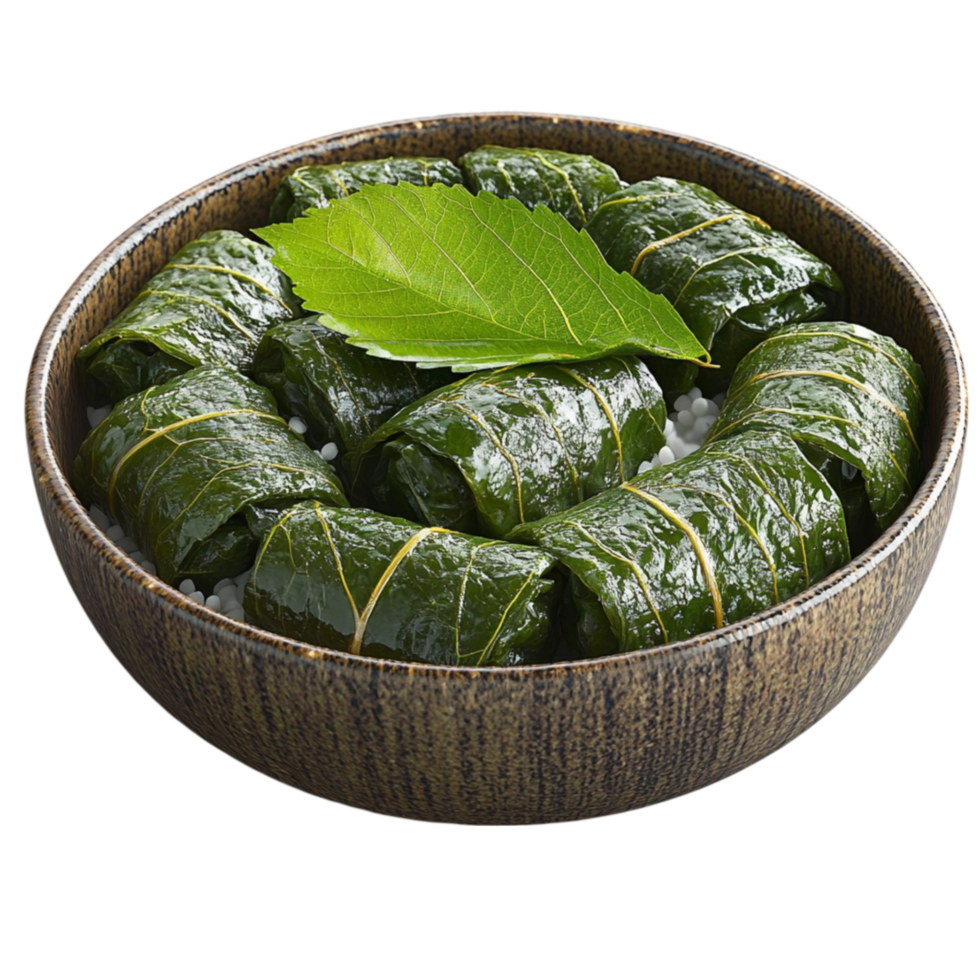 Bowl Filled with Fresh Green Leaves and Single Leaf on Transparent Background png