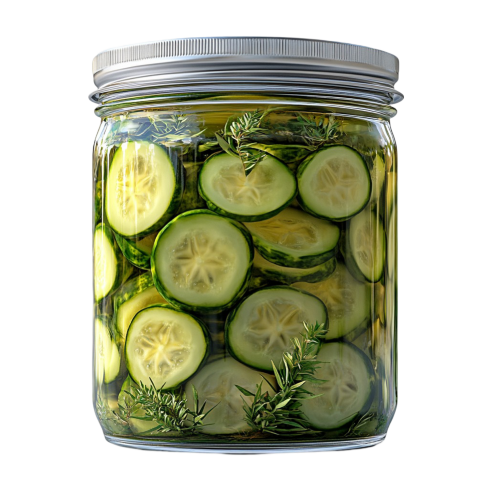 Jar Filled with Cucumbers and Rosemary on Transparent Background png