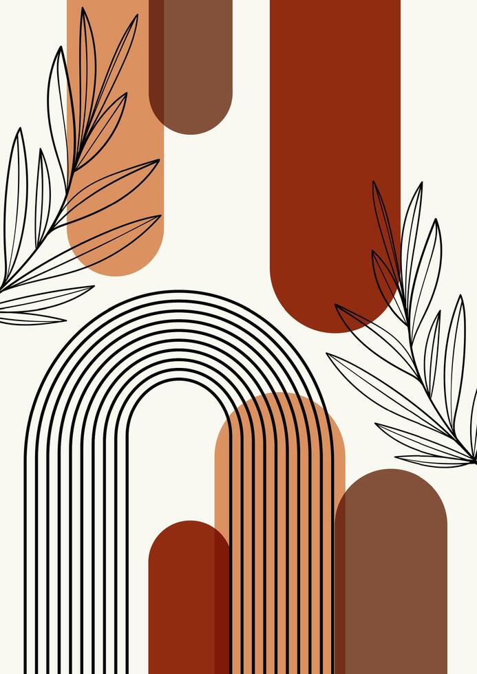 Modern abstract illustration with arch shapes art. Boho wall art 2d decor. vector