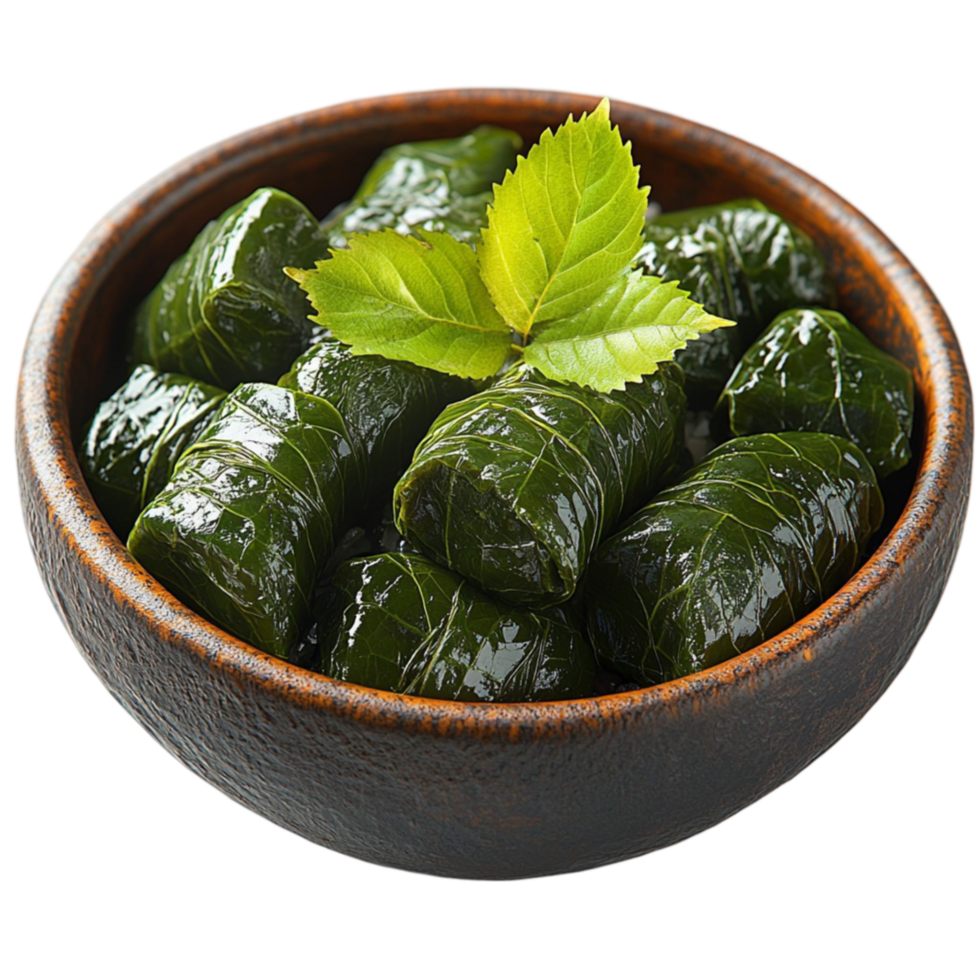 Bowl Filled with Green Leaves and a Single Leaf on Transparent Background png