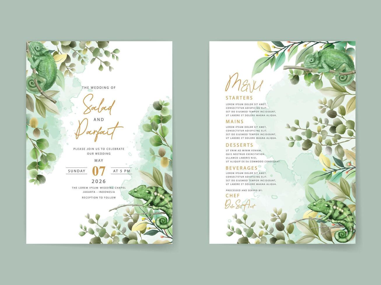 Greenery eucalyptus watercolor wedding invitation card vector