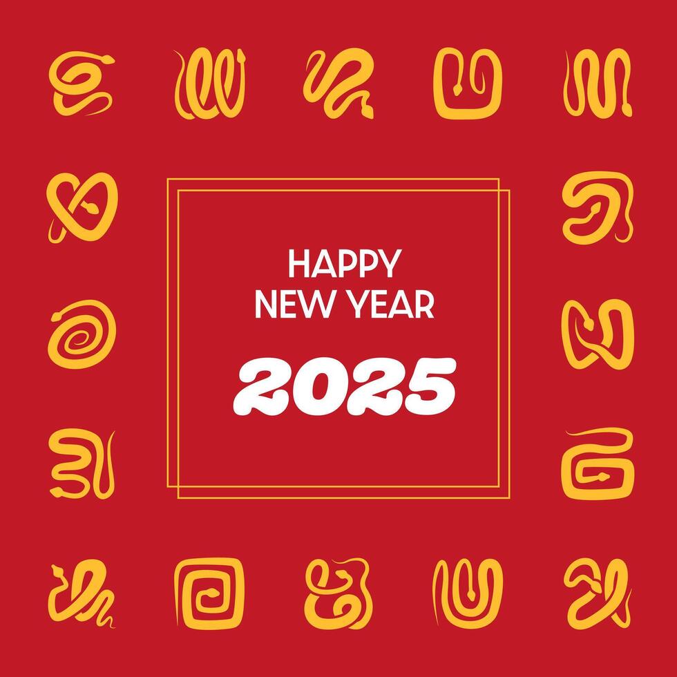 Chinese New Year greeting template with snakes in different poses. Illustration for Lunar Year of the Snake in red, yellow and white colors. Design for card, banner vector