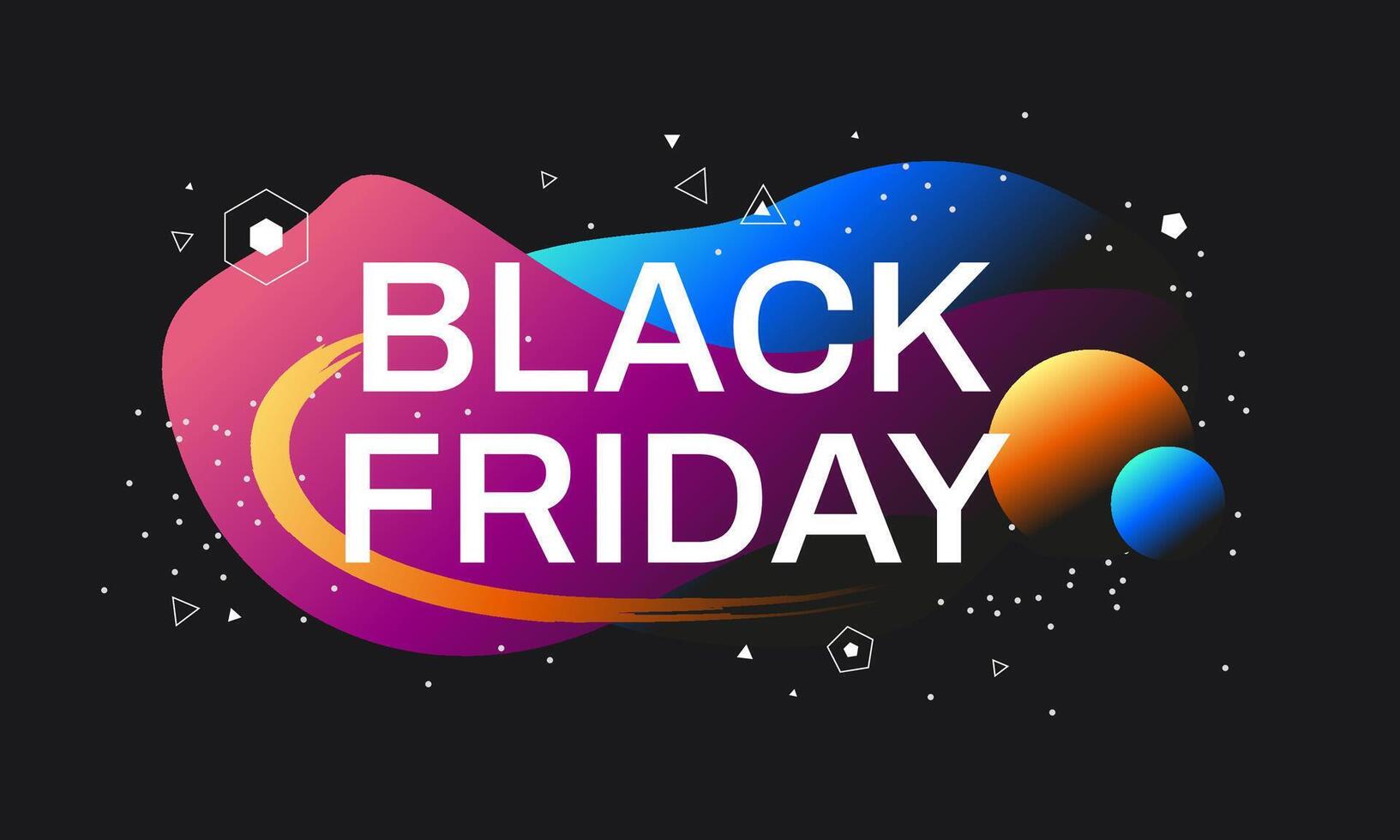 Black Friday banner concept with a black background and bright abstract gradient shapes. Creative design template for the shopping season vector