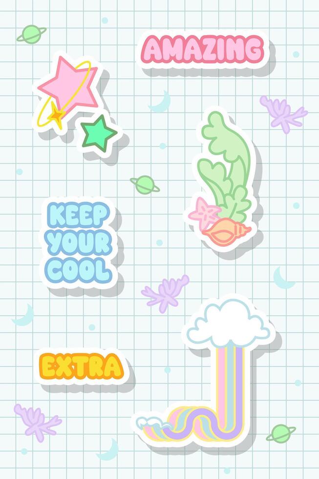 hand drawn sticker collection for journal element vector