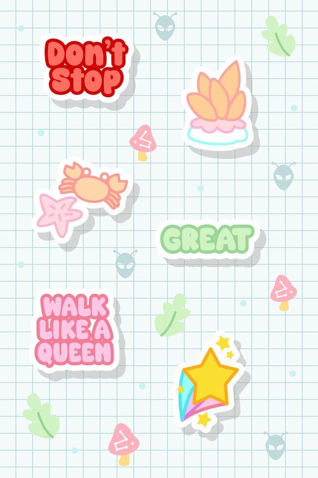slang word with crab and star hand drawn sticker collection for journal element vector