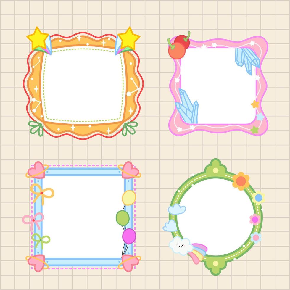 adorable star, diamonds and love bullet journal frame decoration pack vector