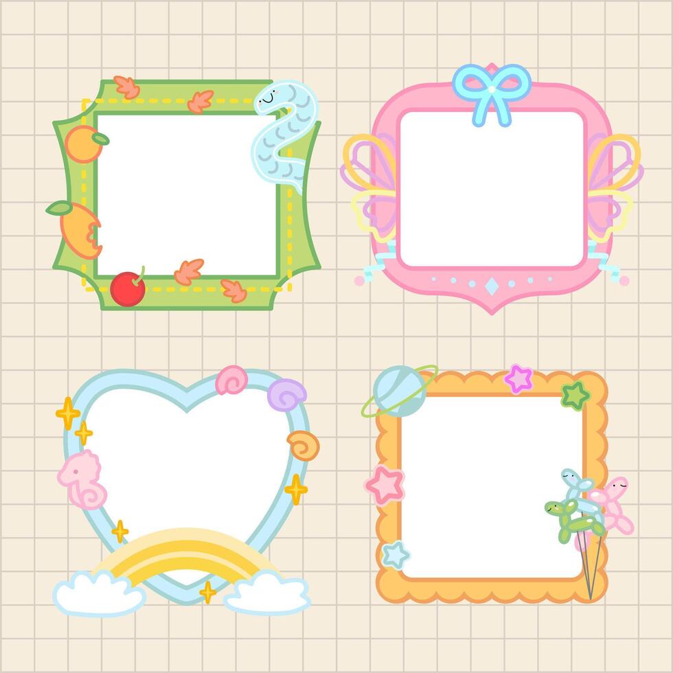 cute ribbon and rainbow pastel bullet journal frame decoration pack vector