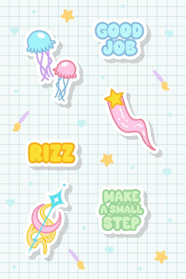 star and jelly fish sticker collection for journal element vector