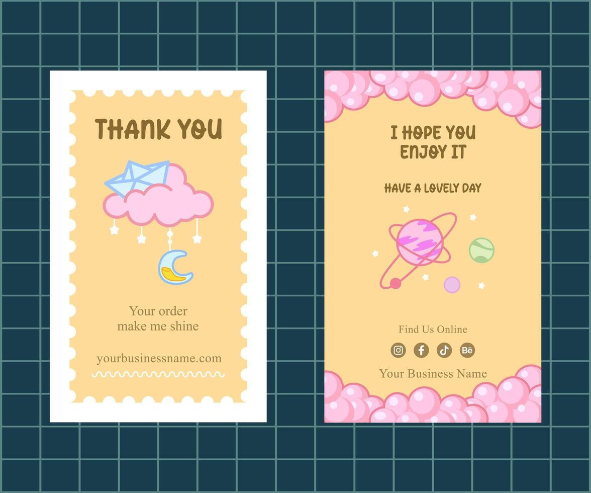 hand drawn cloud and planet of business thank you package insert card vector