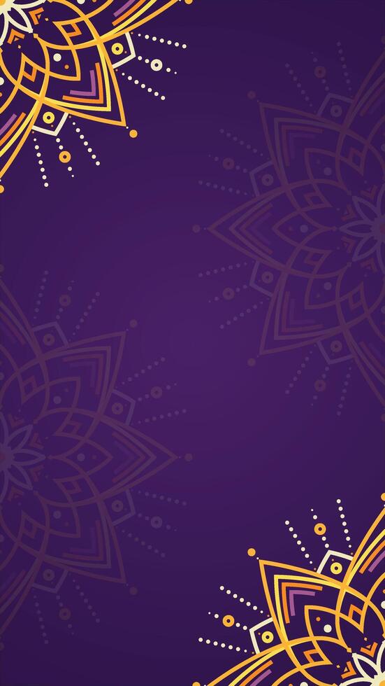 Simple Stylish Vertical Mandala Art with Yellow Accents in Purple Background vector