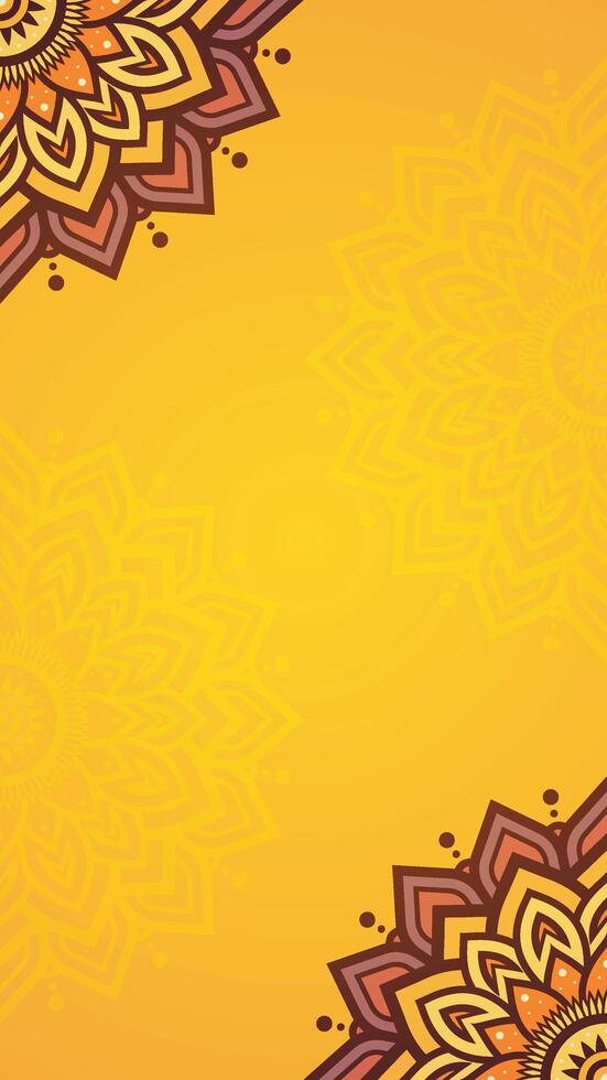 Yellow Gradient Vertical Background with Mandala Floral Borders Warm Yellow with Intricate Mandala Elegant Patterns on Bright Yellow Background vector