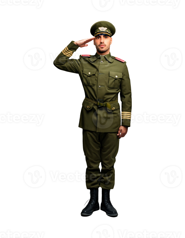A man in military uniform saluting png