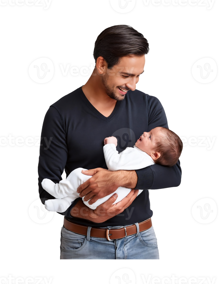 A man holding a baby in his arms png