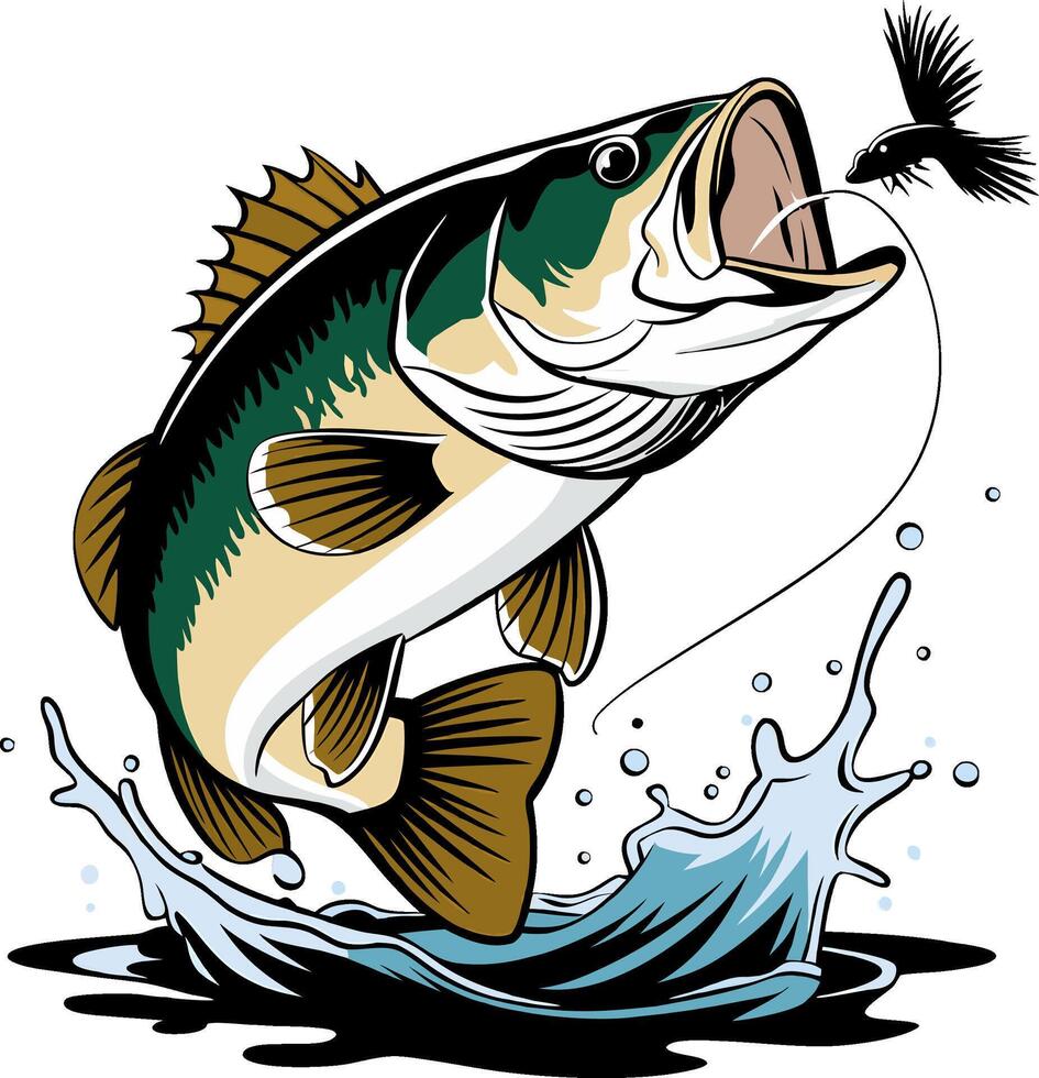 Big bass fish design set illustration. vector