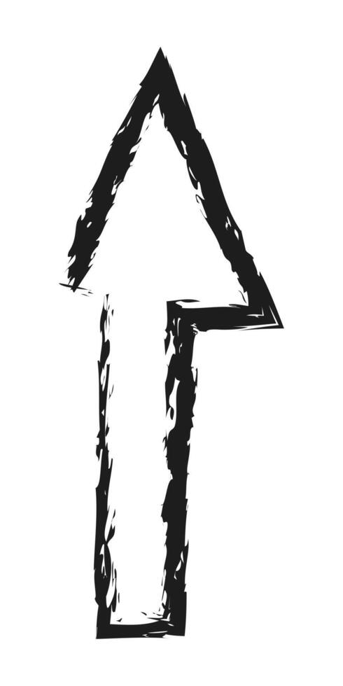 Contour thick arrow up. Hand drawn charcoal arrow. vector
