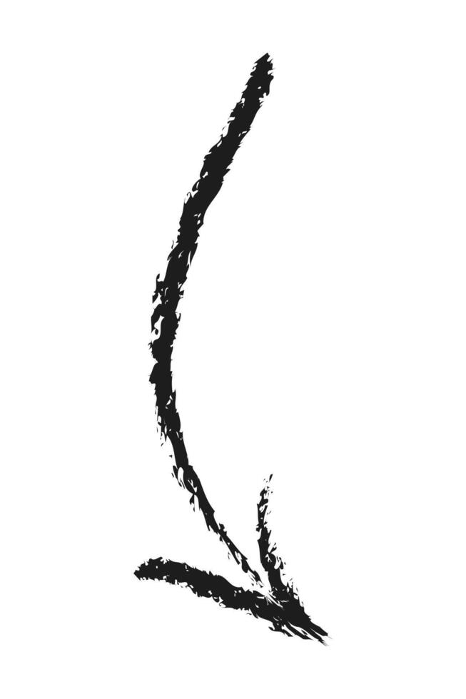Arc shaped down arrow. Hand drawn charcoal arrow. vector