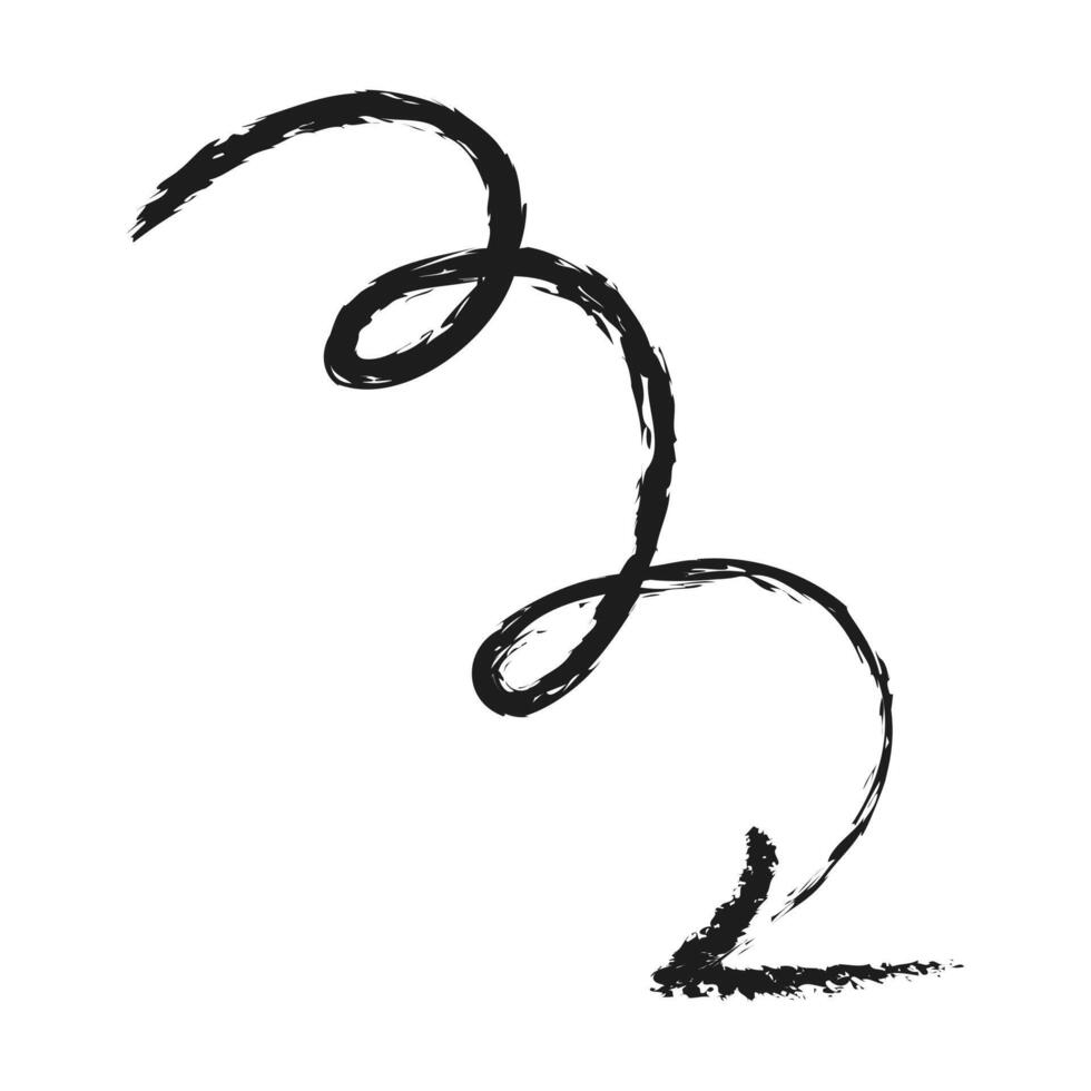 Curling down arrow. Hand drawn charcoal arrow. vector