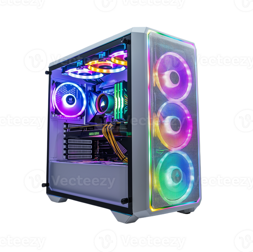 Gaming Pc with RGB led lighting isolated on transparent background png