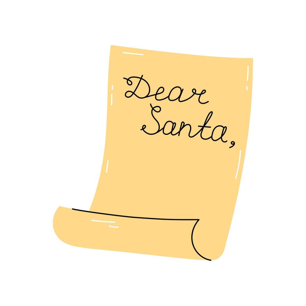 Christmas scroll letter to Santa. Cute simple illustration. Flat and doodle elements. vector