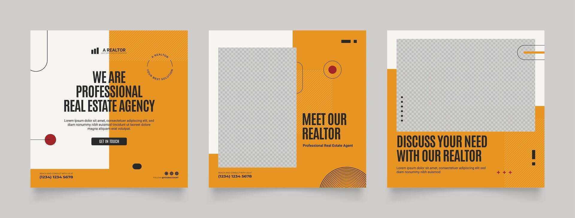 social media template banner in orange white for real estate property and house sale architecture service promotion. fully editable square post frame puzzle organic sale poster vector