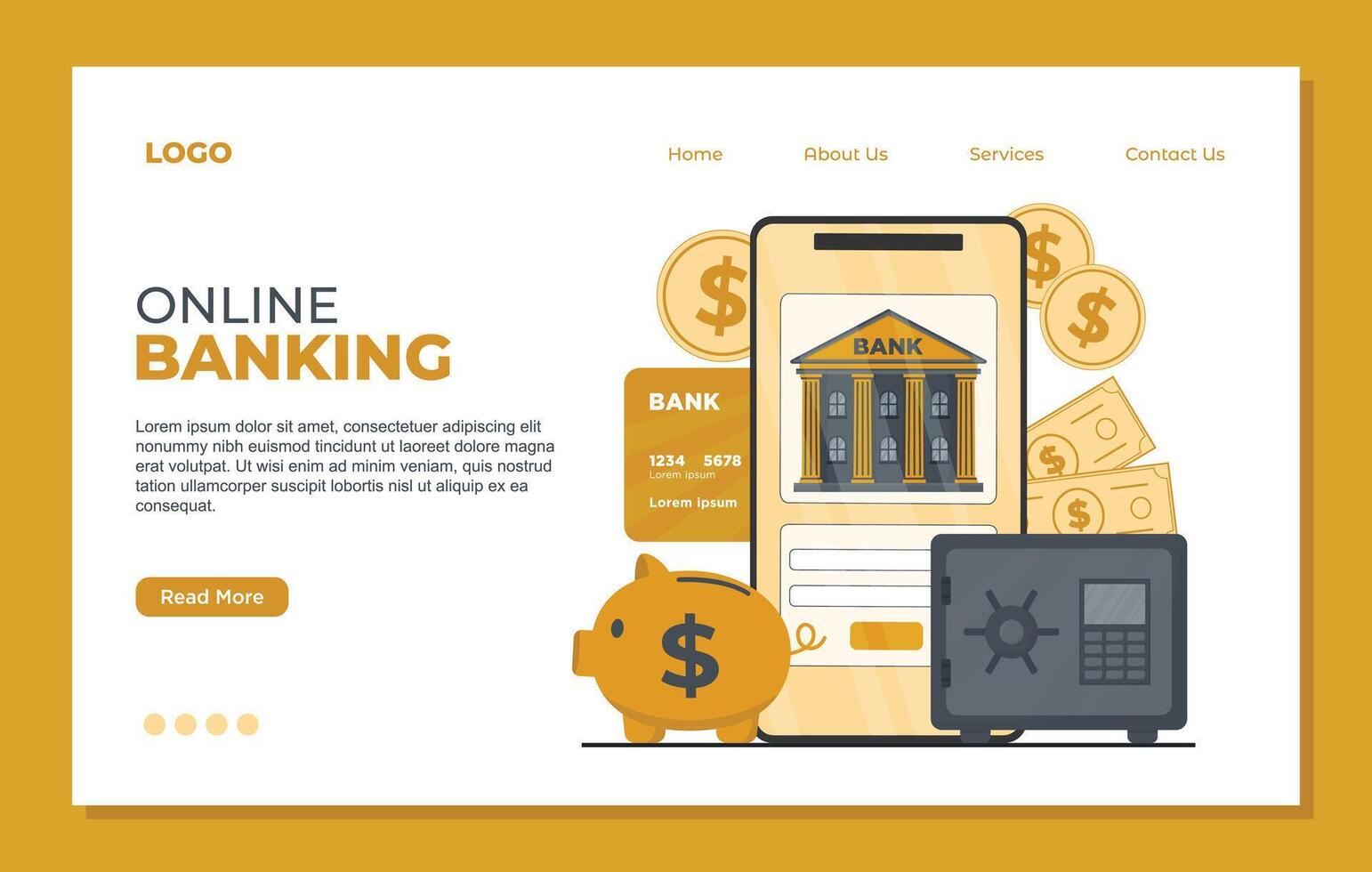 Online banking landing page. Flat design illustration of online banking concept. vector