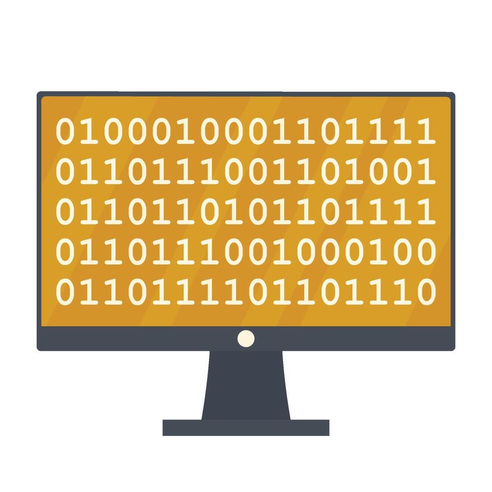 Computer monitor with binary code. illustration artificial intelligence vector