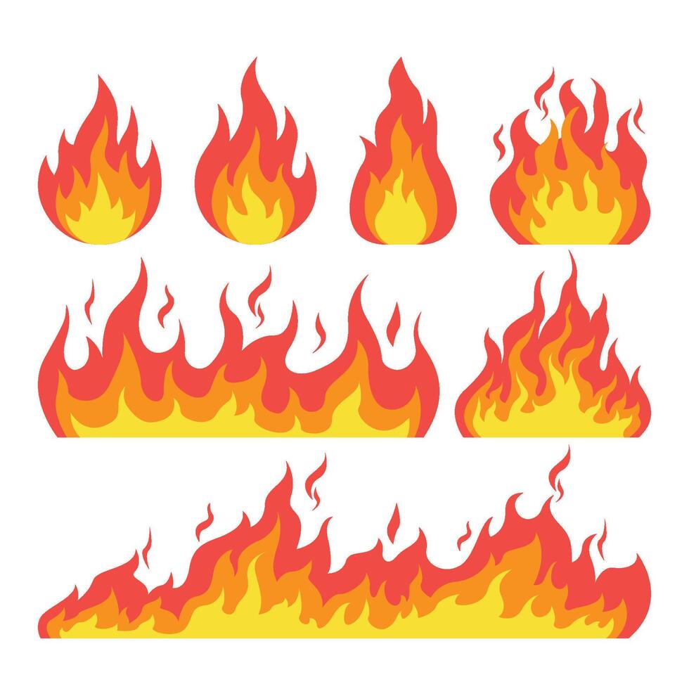 Set of fire flames isolated on white background red and orange fire illustration vector