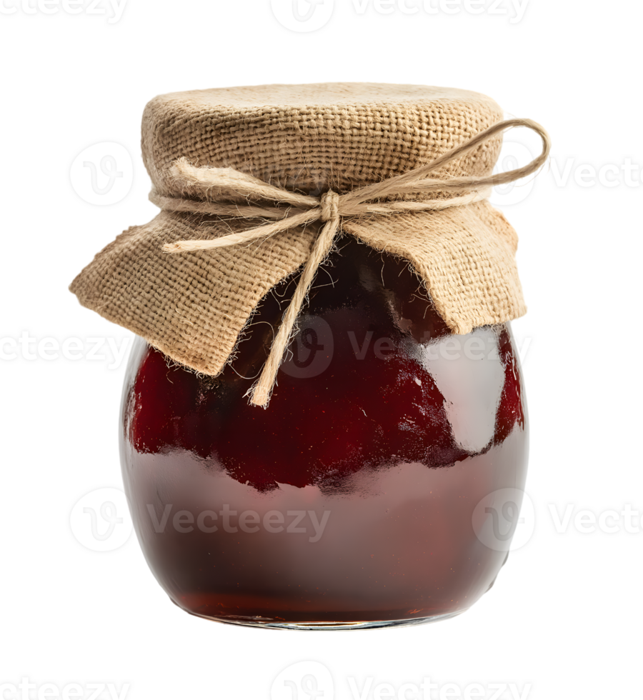 Homemade Jam in a Glass Jar with Burlap and Twine isolated on transparent background png